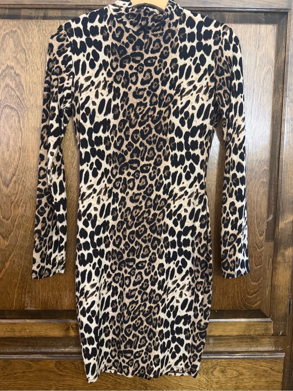 Fashion Nova Leopard Print Long Sleeve Bodycon Dress - Beige & Black